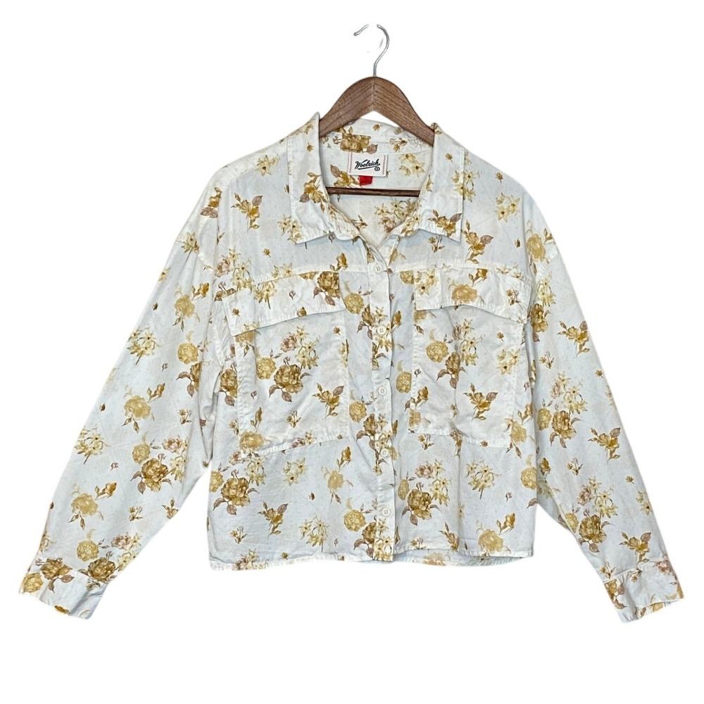 Woolrich Womens Floral Cropped Utility Shirt XL Boho Cottagecore Country Fall